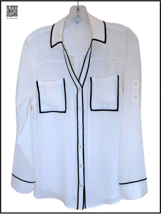 Express Tops - Medium - Express Portofino Shirt - White with Black Trim - VGC